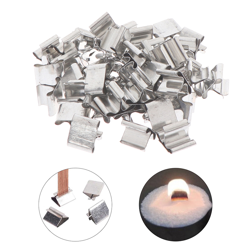 Candle Making Kits - 50 Stück Holz-Kerzendochte mit Basis-Clips, Eisen-Kerzenhalter,